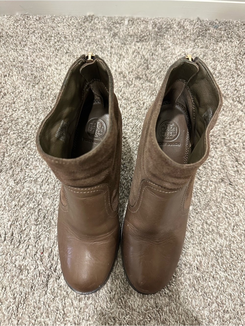 Tory Burch taupe/brown Leather & Suede Ankle Boots
